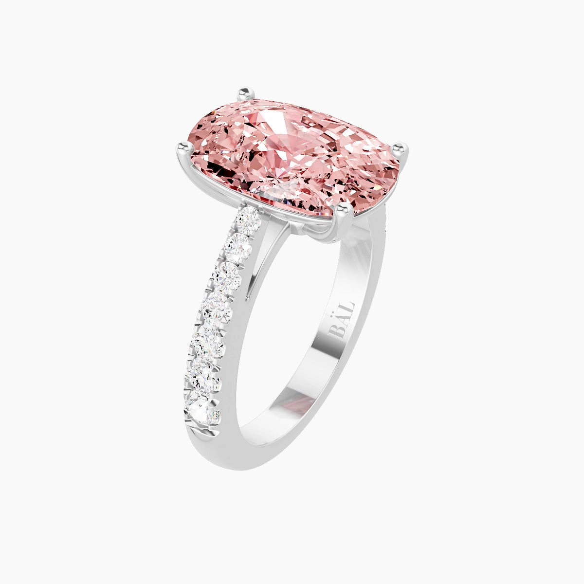 Reverse Shank | 18k White Gold 5 ct Cushion Pink Lab Diamond Ring