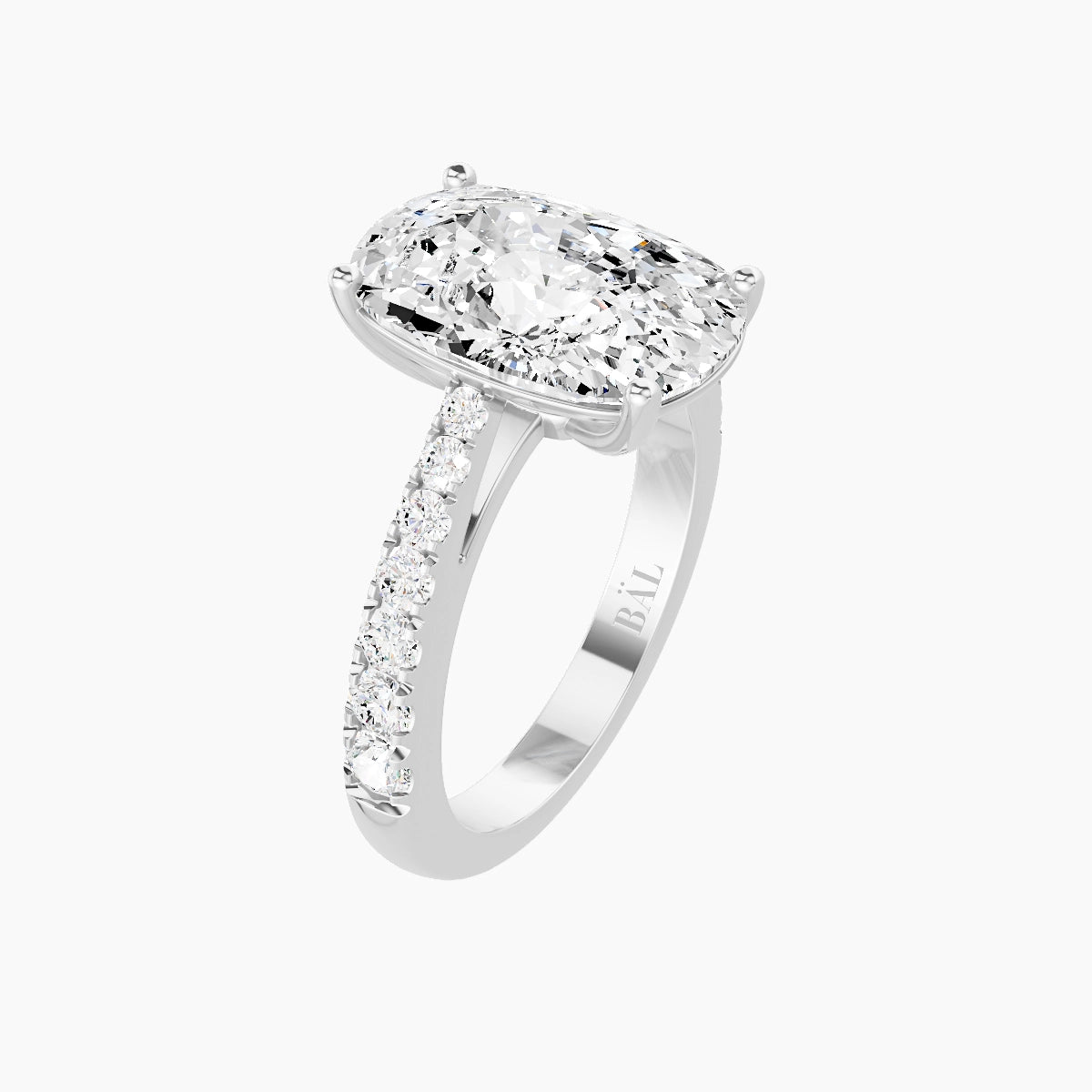 Reverse Shank | 18k White Gold 5 ct Cushion White Lab Diamond Ring