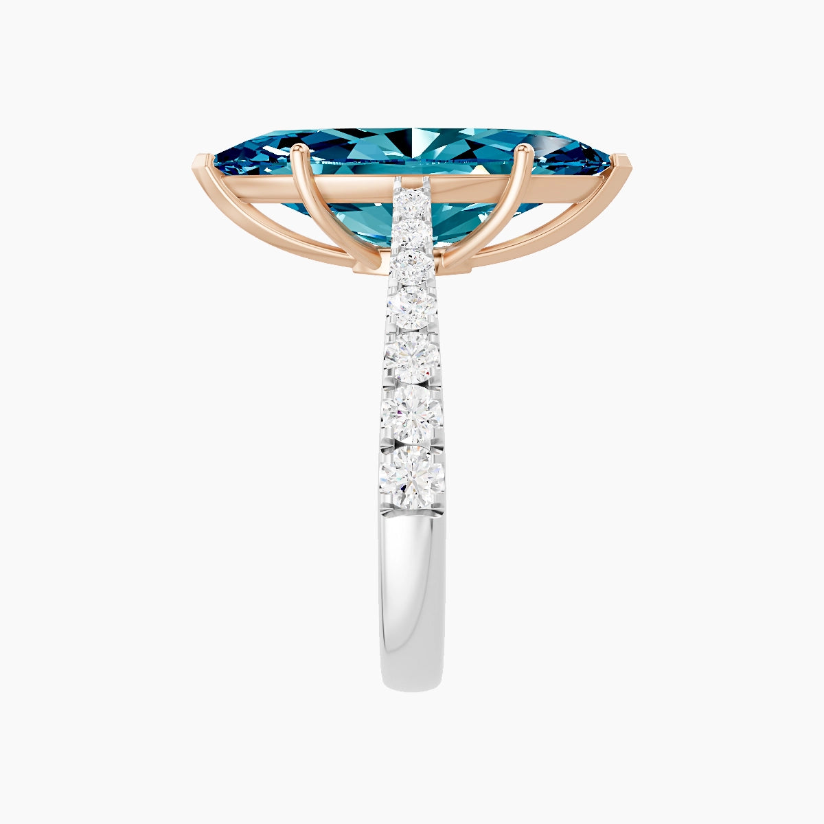 Reverse Shank | 18k White & Rose Gold 5 ct Marquise Blue Lab Diamond Ring