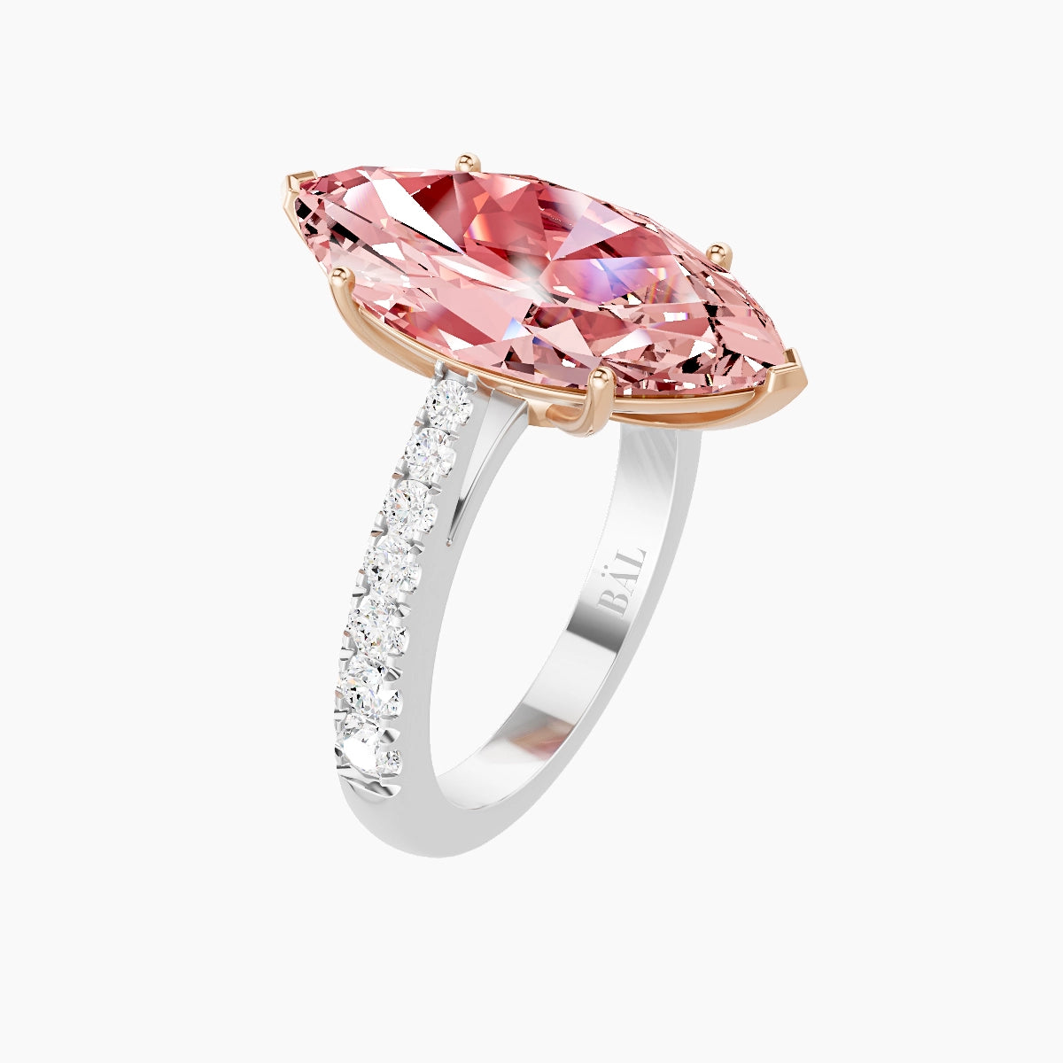 Reverse Shank | 18k White & Rose Gold 5 ct Marquise Pink Lab Diamond Ring