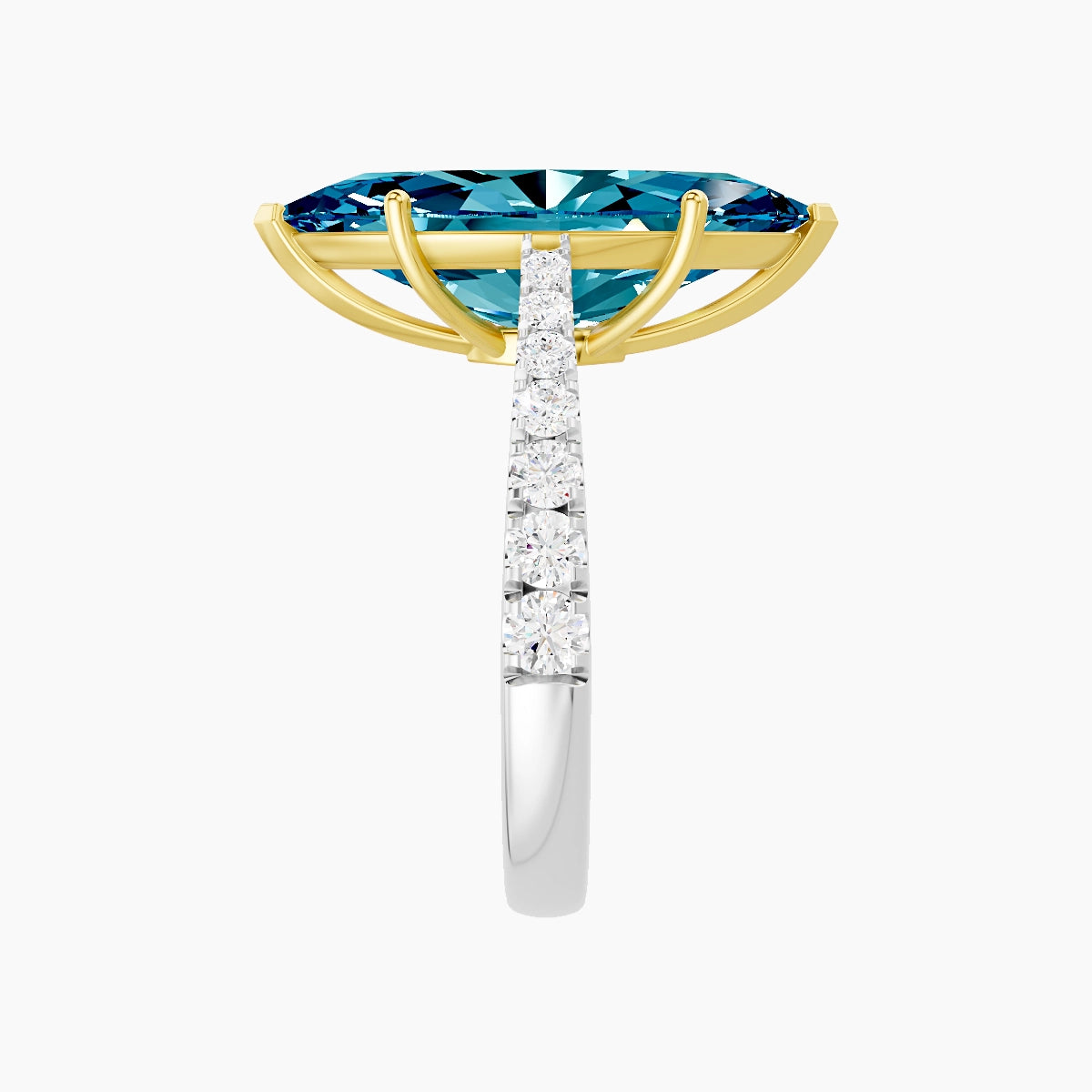 Reverse Shank | 18k White & Yellow Gold 5 ct Marquise Blue Lab Diamond Ring