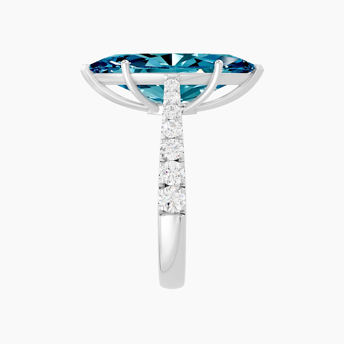 Reverse Shank | 18k White Gold 5 ct Marquise Blue Lab Diamond Ring