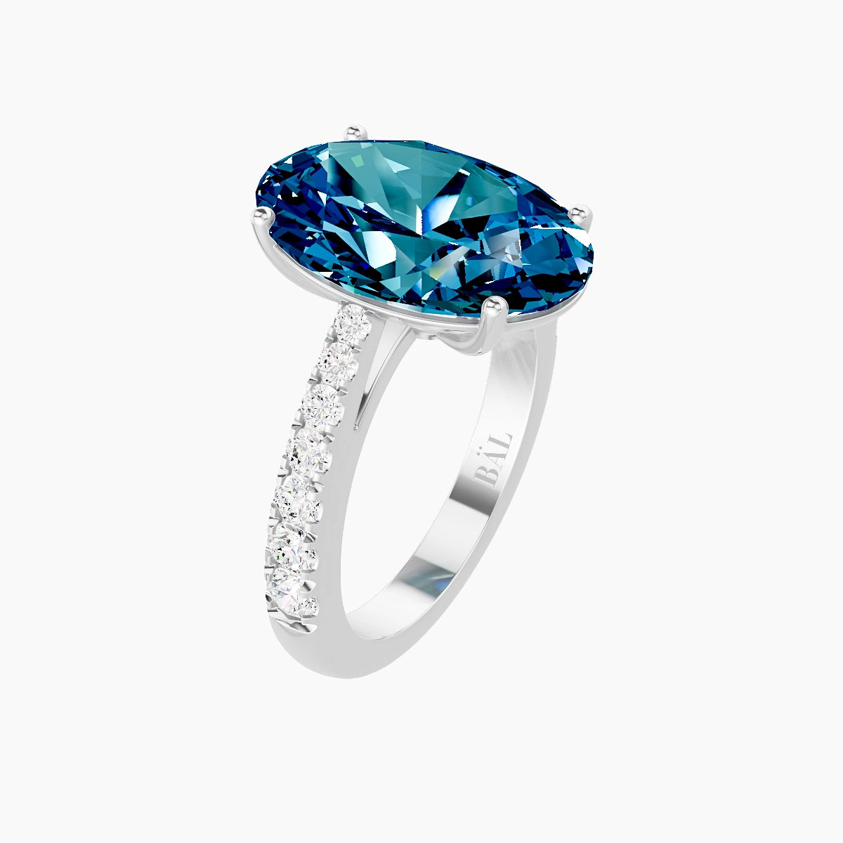 Reverse Shank | 18k White Gold 5 ct Oval Blue Lab Diamond Ring