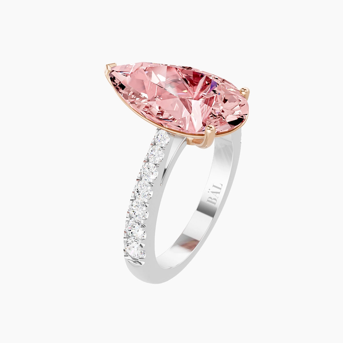 Reverse Shank | 18k White & Rose Gold 5 ct Pear Pink Lab Diamond Ring
