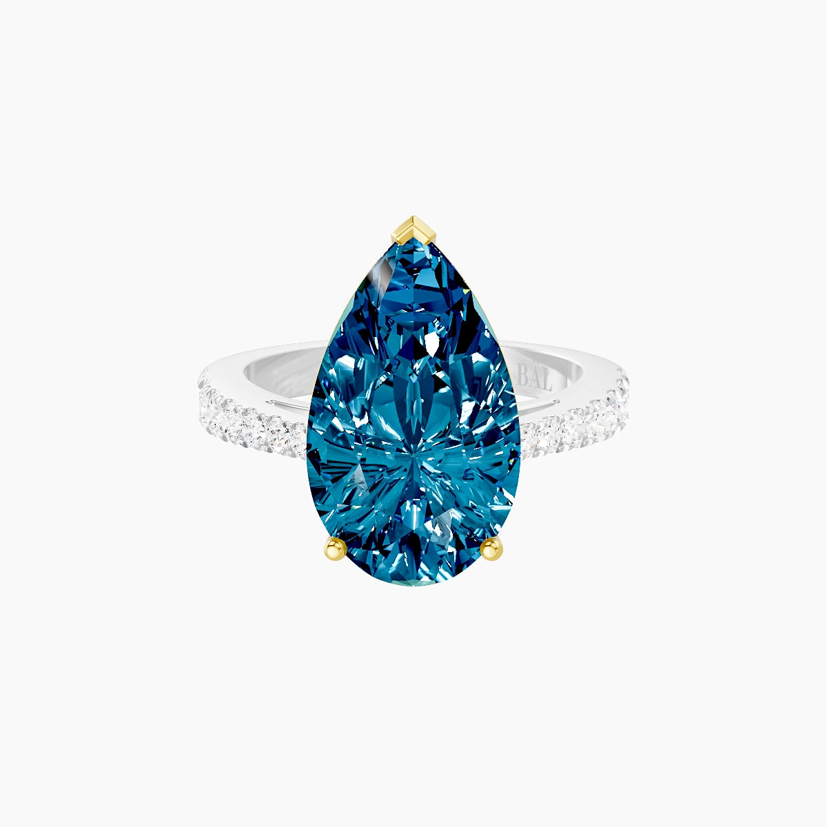 Reverse Shank | 18k White & Yellow Gold 5 ct Pear Blue Lab Diamond Ring