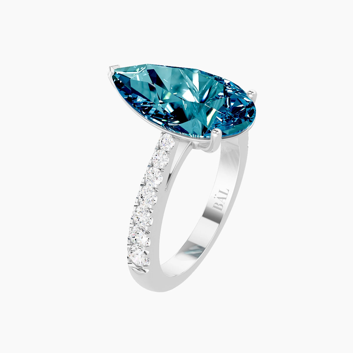 Reverse Shank | 18k White Gold 5 ct Pear Blue Lab Diamond Ring