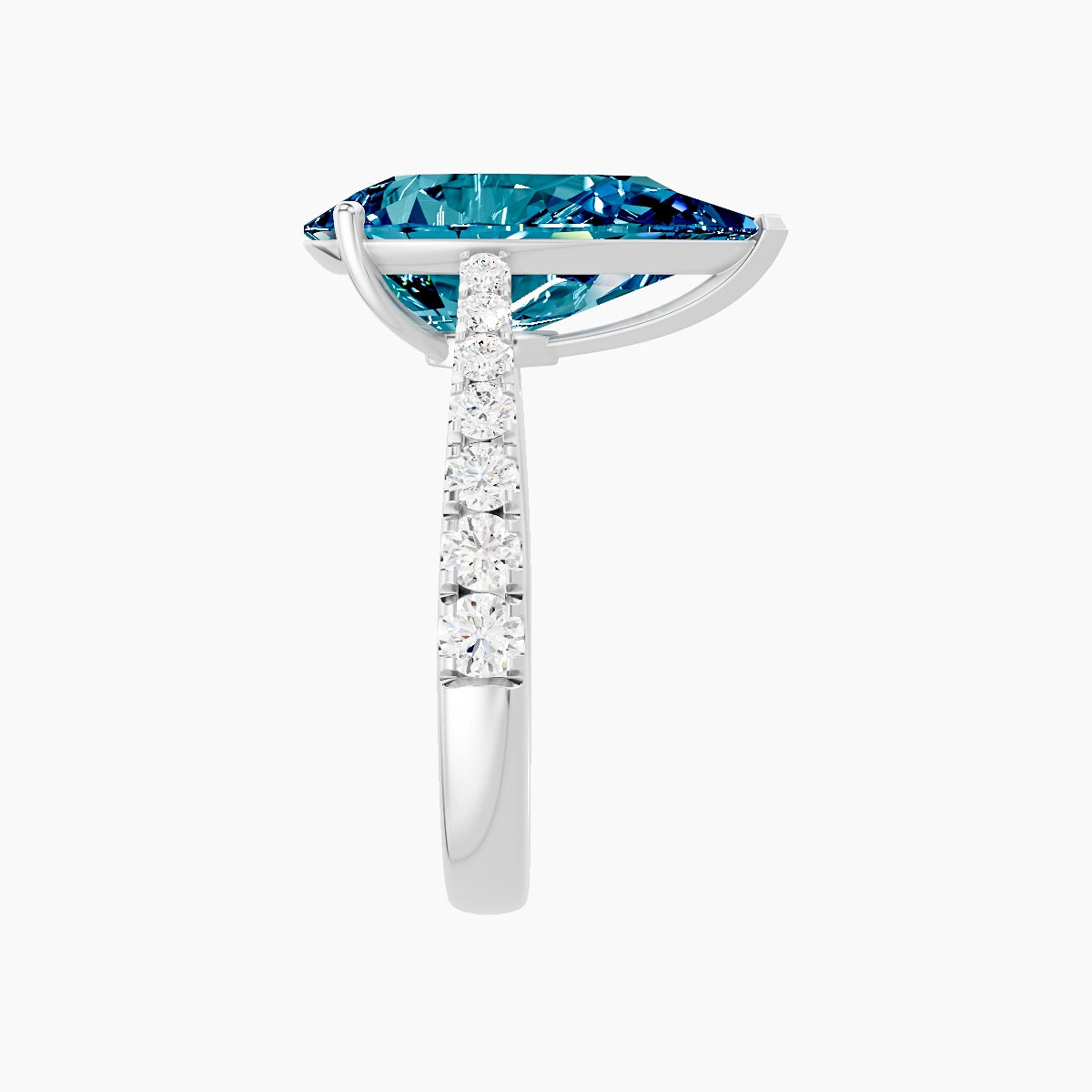 Reverse Shank | 18k White Gold 5 ct Pear Blue Lab Diamond Ring