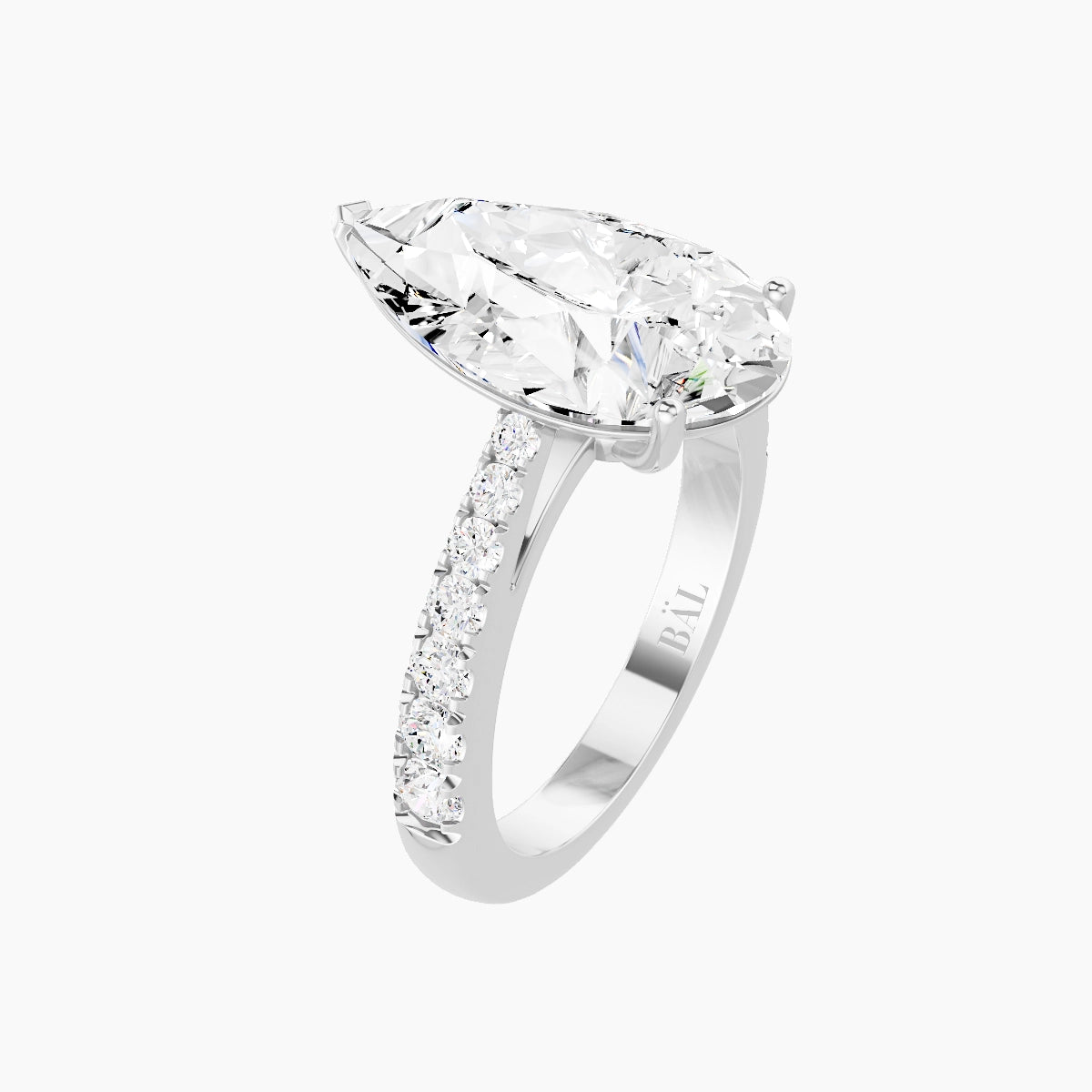 Reverse Shank | 18k White Gold 5 ct Pear White Lab Diamond Ring