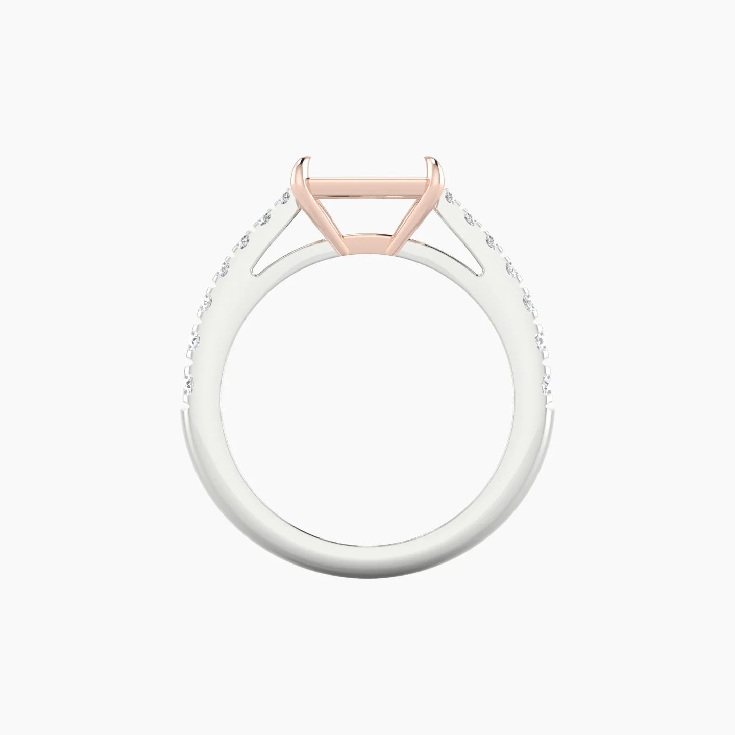 Reverse Shank | 18k White & Rose Gold 5-7.99 ct Radiant Cut Ring Setting