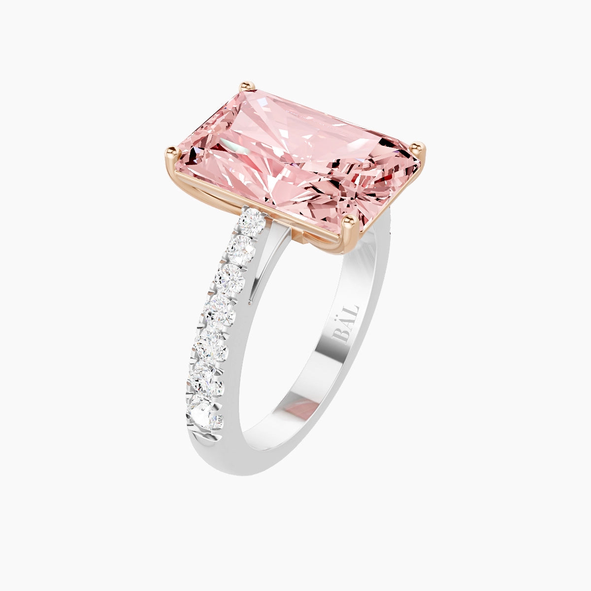Reverse Shank | 18k White & Rose Gold 5 ct Radiant Pink Lab Diamond Ring