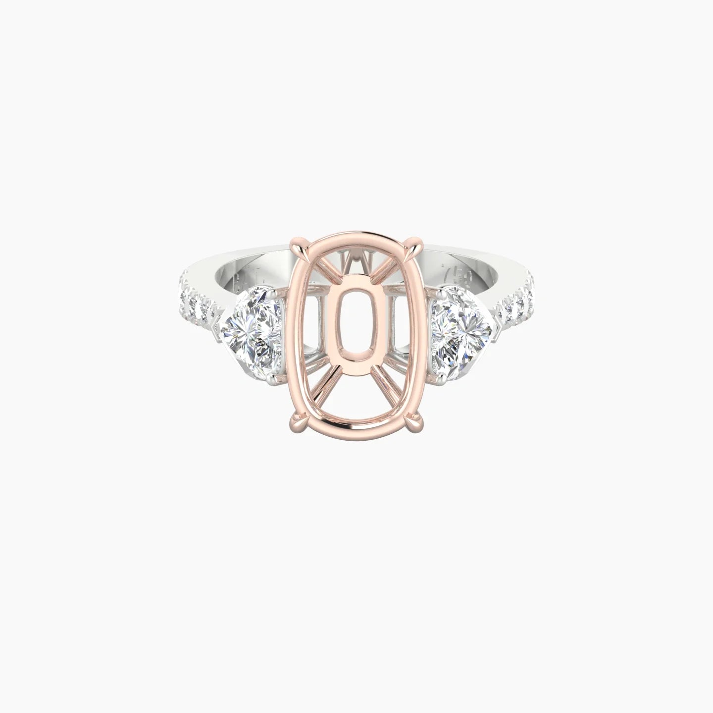 Simple Heart Trilogy with Reverse Shank | 18k White & Rose Gold 5-7.99 ct Cushion Cut Ring Setting