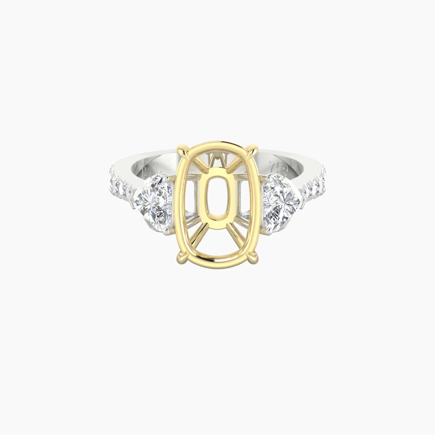Simple Heart Trilogy with Reverse Shank | 18k White & Yellow Gold 5-7.99 ct Cushion Cut Ring Setting