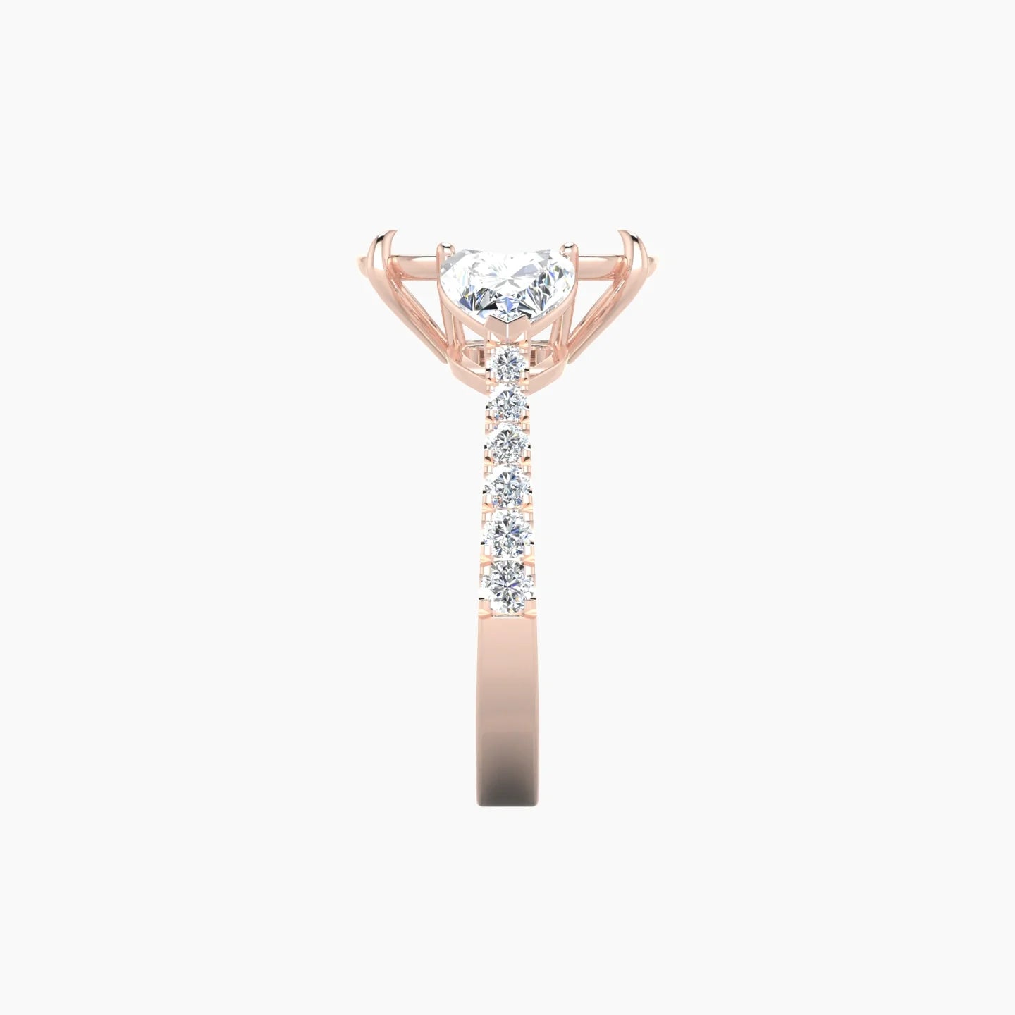 Simple Heart Trilogy with Reverse Shank | 18k Rose Gold 5-7.99 ct Cushion Cut Ring Setting