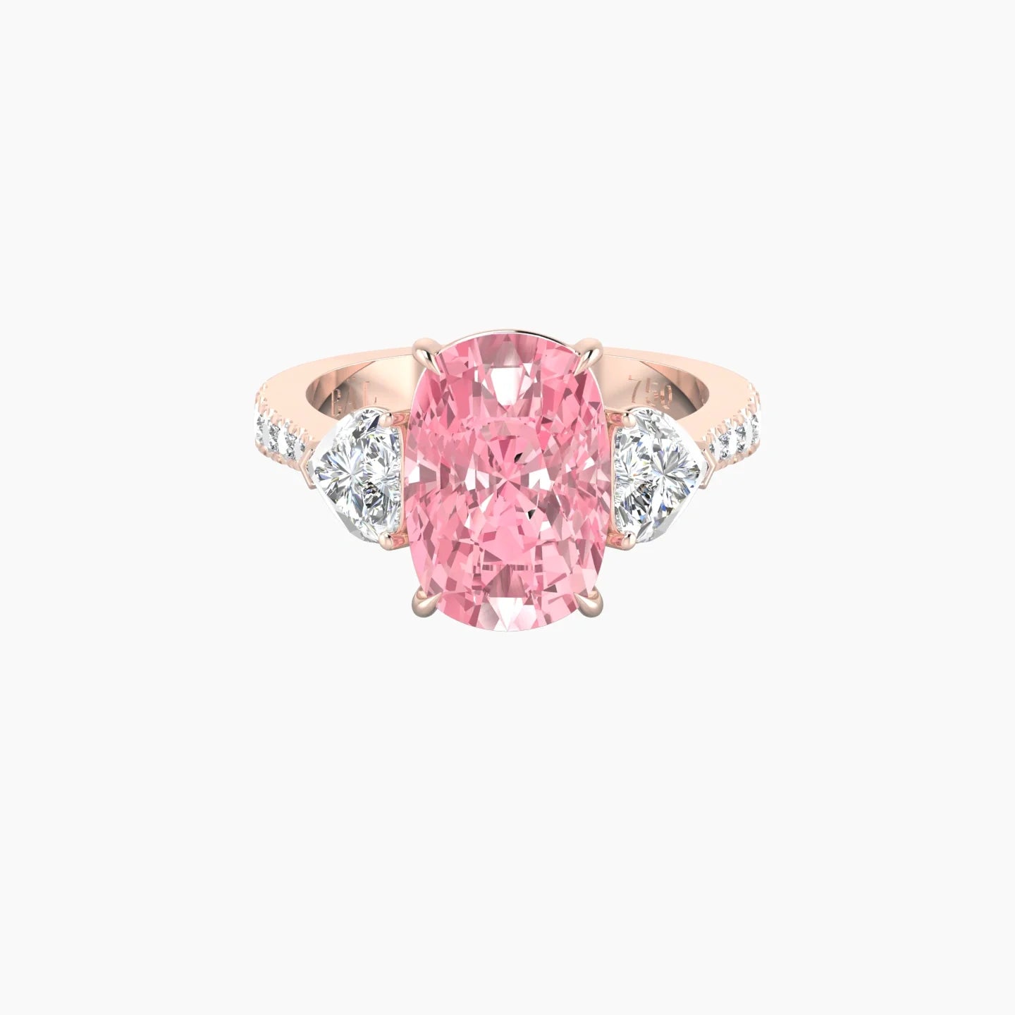 Simple Heart Trilogy with Reverse Shank | 18k Rose Gold 5 ct Cushion Cut Ring