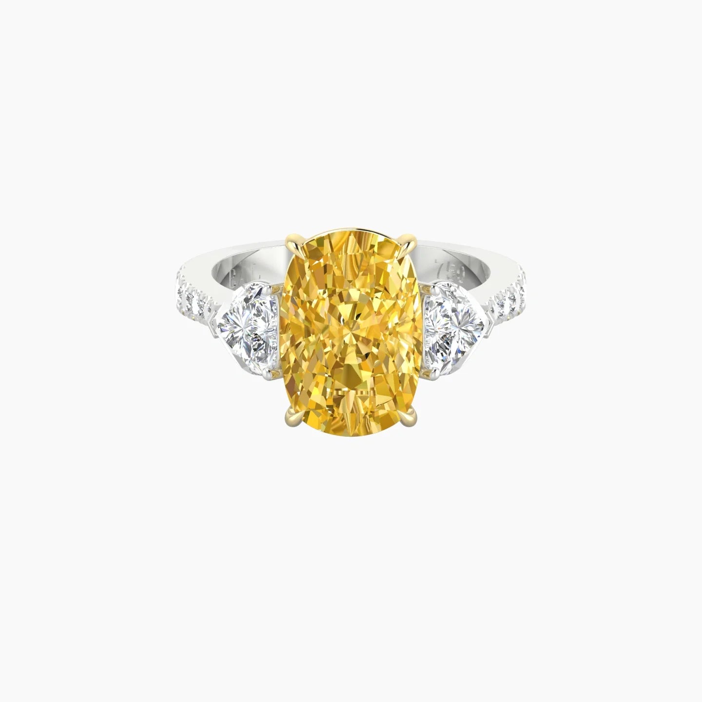 Simple Heart Trilogy with Reverse Shank | 18k White & Yellow Gold 5 ct Cushion Cut Ring