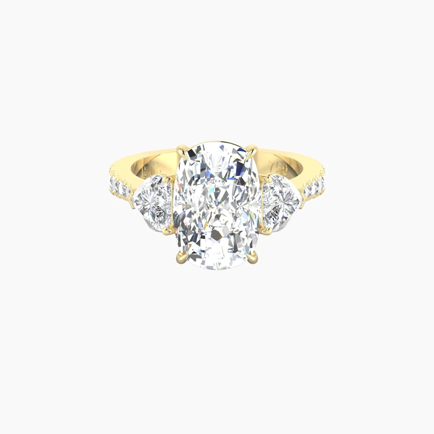 Simple Heart Trilogy with Reverse Shank | 18k Yellow Gold 5 ct Cushion Cut Ring