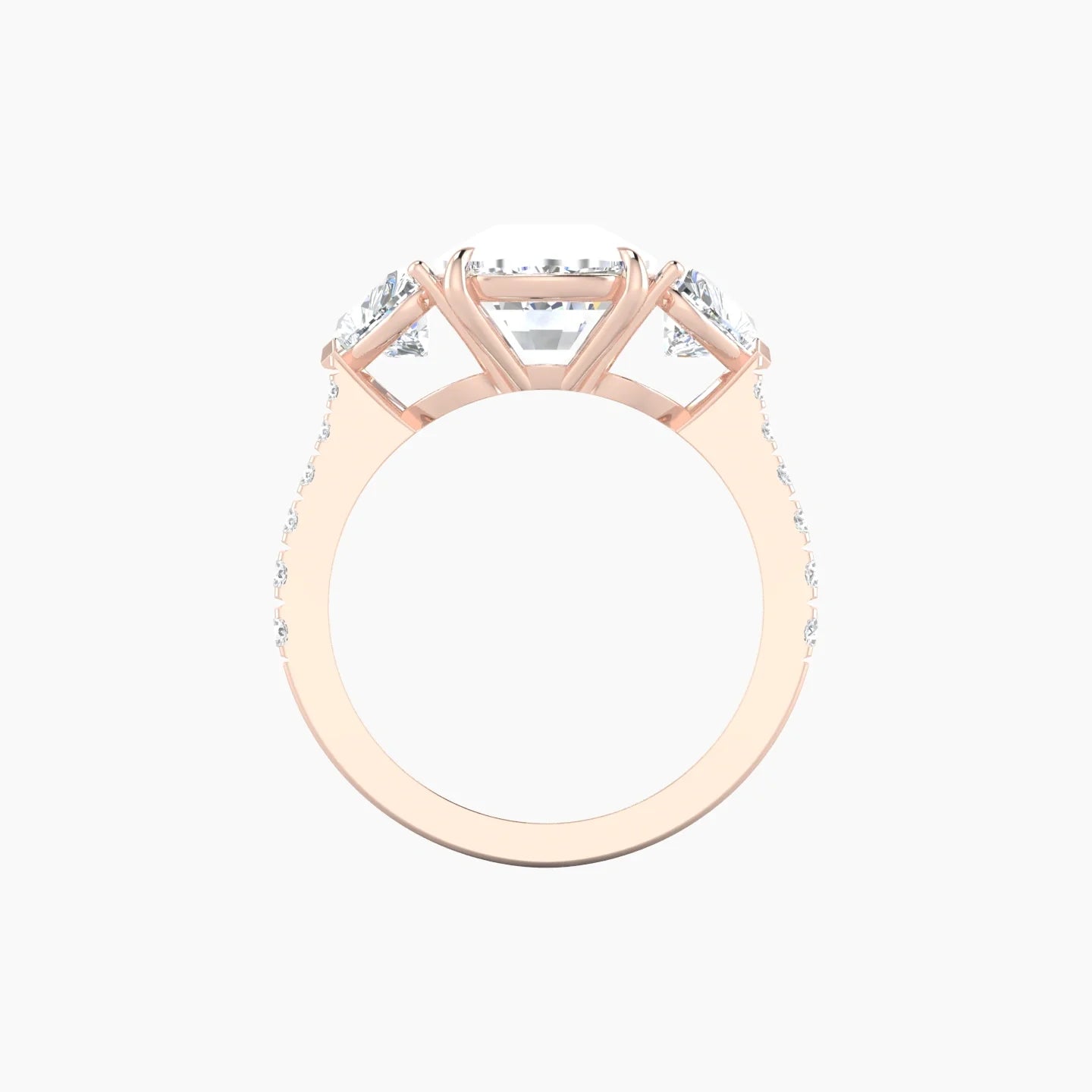 Simple Heart Trilogy with Reverse Shank | 18k Rose Gold 5 ct Cushion Cut Ring