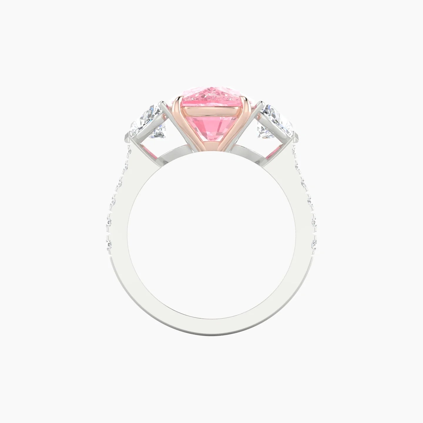 Simple Heart Trilogy with Reverse Shank | 18k White & Rose Gold 5 ct Cushion Cut Ring