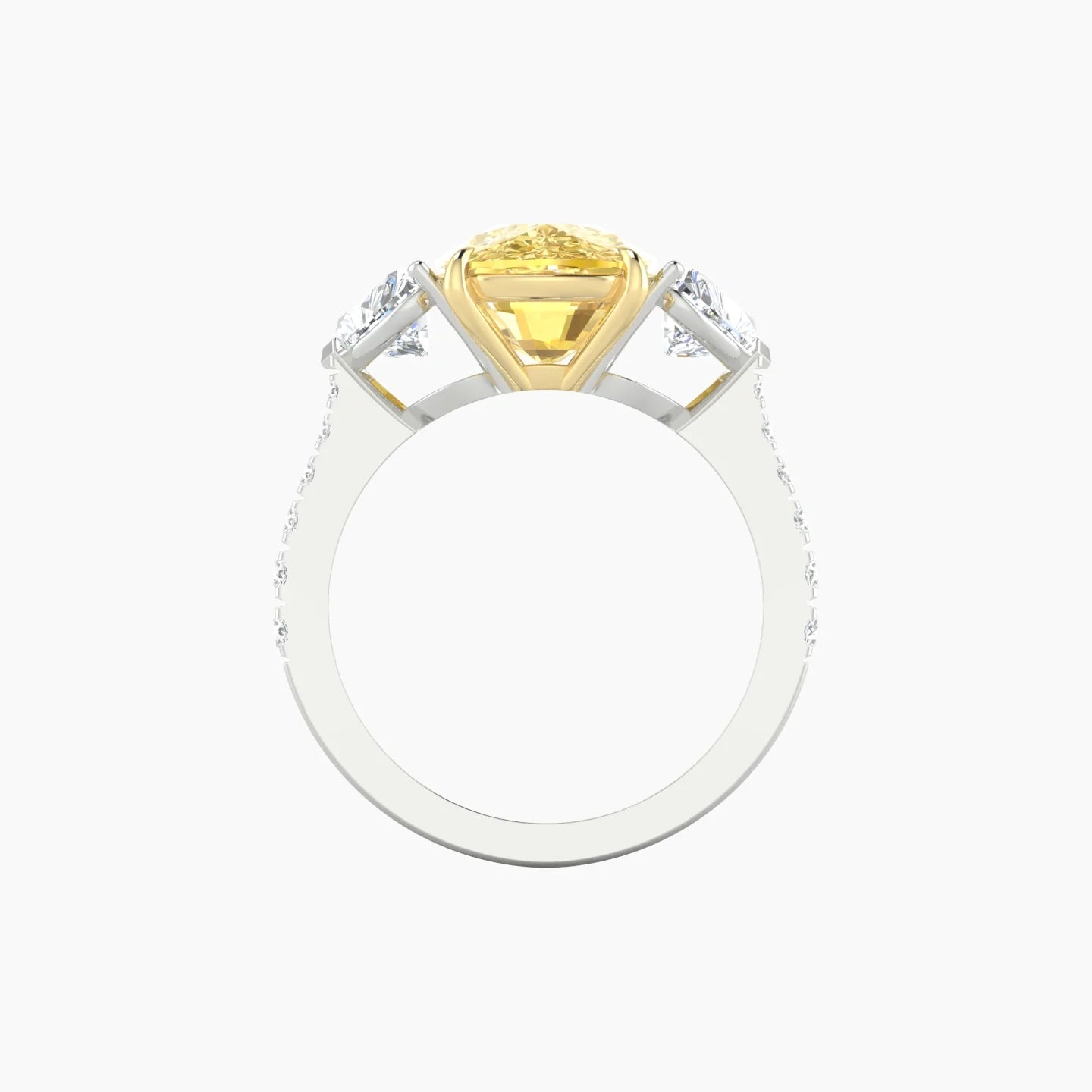 Simple Heart Trilogy with Reverse Shank | 18k White & Yellow Gold 5 ct Cushion Cut Ring