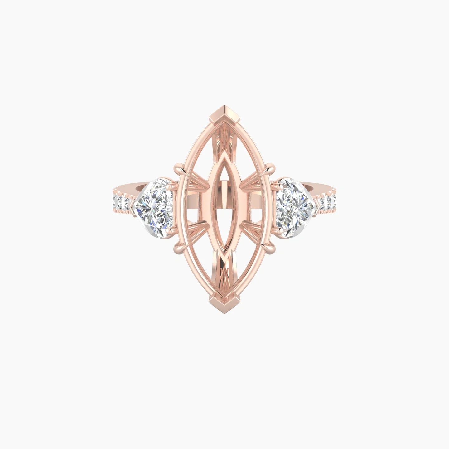 Simple Heart Trilogy with Reverse Shank | 18k Rose Gold 5-7.99 ct Marquise Cut Ring Setting