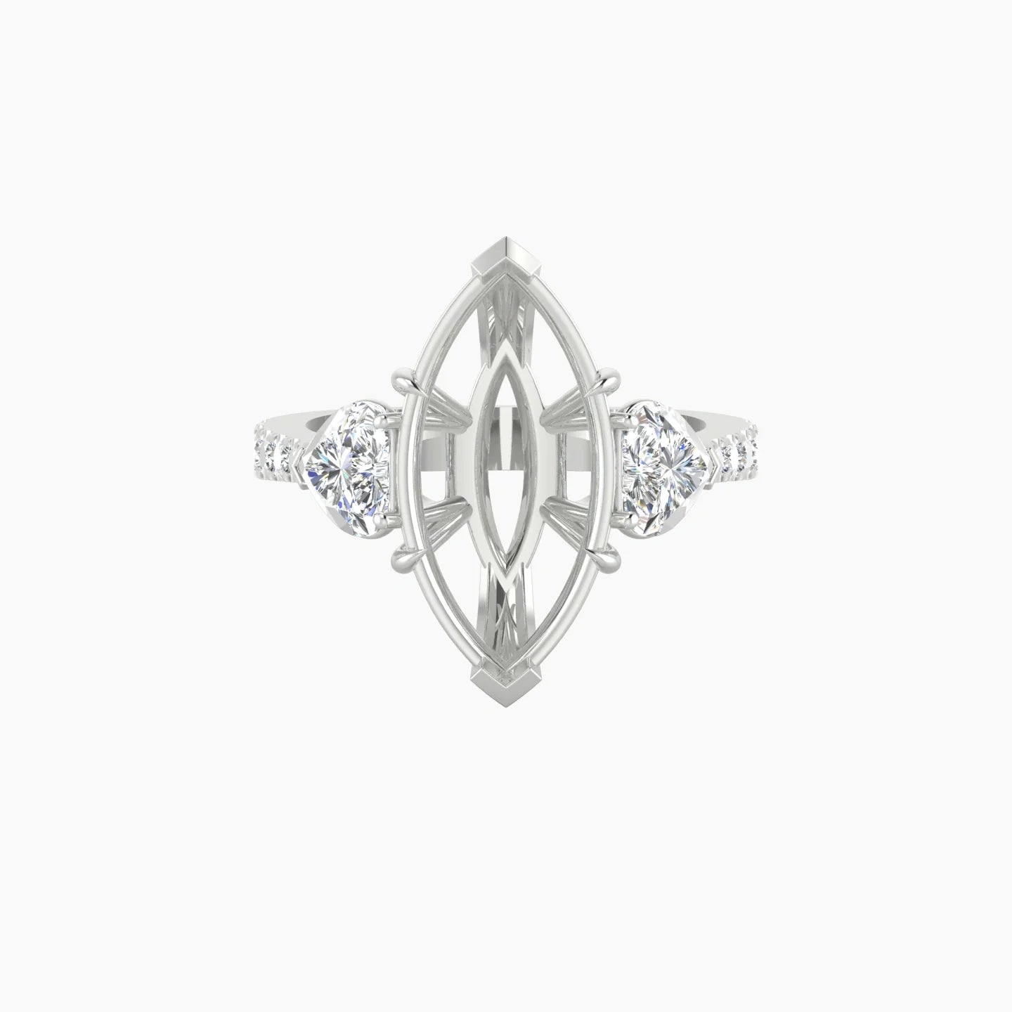 Simple Heart Trilogy with Reverse Shank | 18k White Gold 5-7.99 ct Marquise Cut Ring Setting