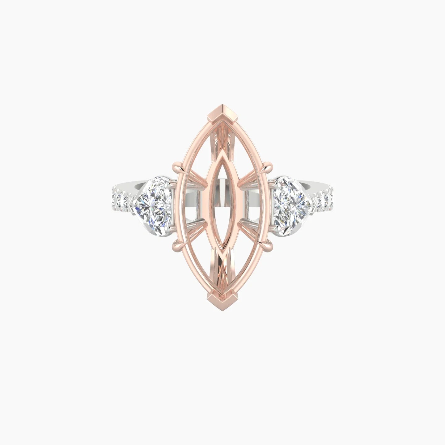 Simple Heart Trilogy with Reverse Shank | 18k White & Rose Gold 5-7.99 ct Marquise Cut Ring Setting