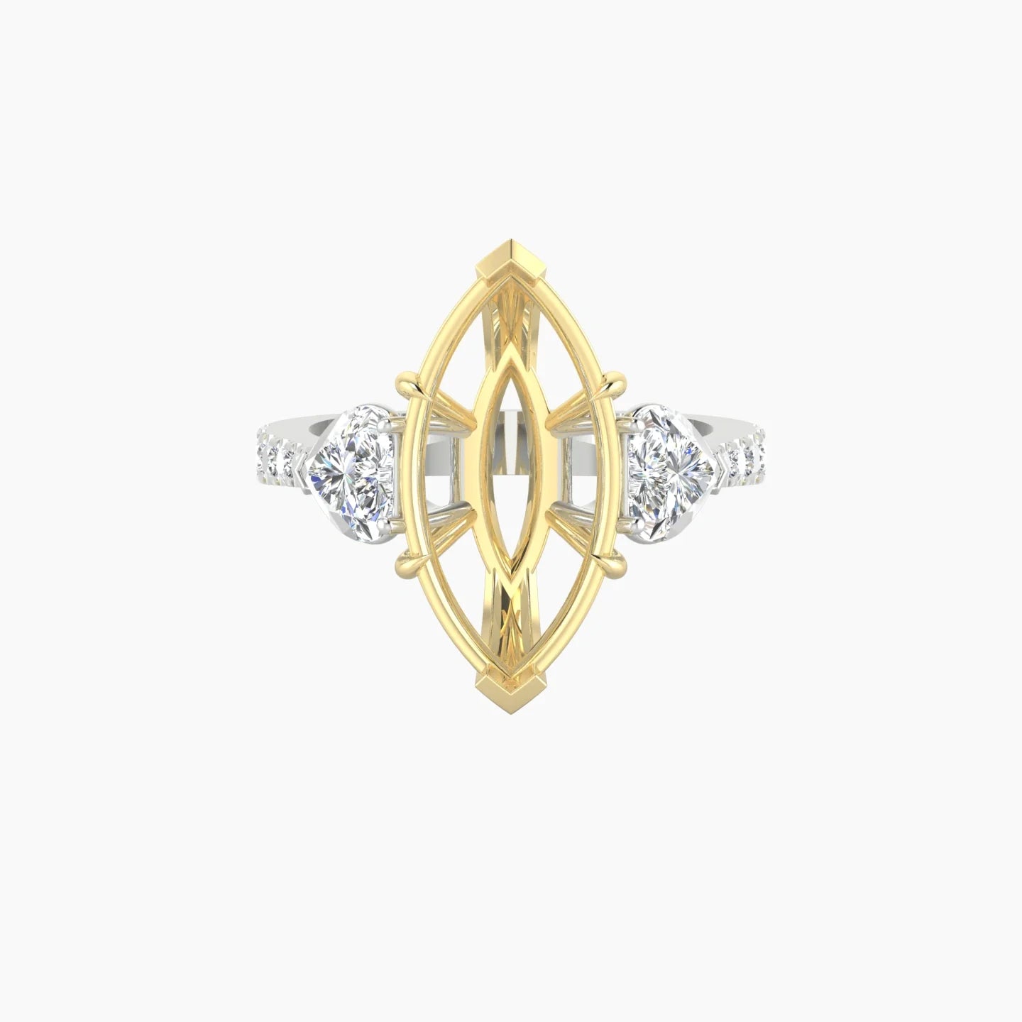 Simple Heart Trilogy with Reverse Shank | 18k White & Yellow Gold 5-7.99 ct Marquise Cut Ring Setting