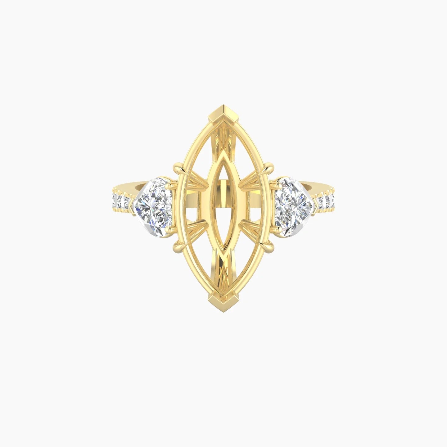 Simple Heart Trilogy with Reverse Shank | 18k Yellow Gold 5-7.99 ct Marquise Cut Ring Setting