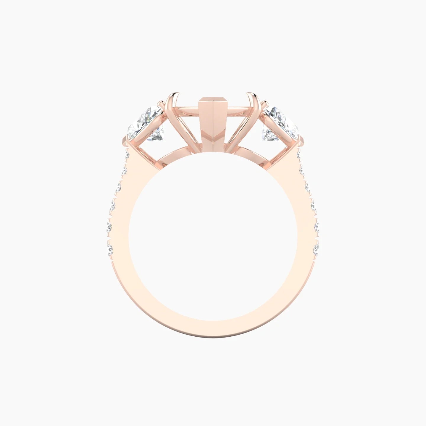 Simple Heart Trilogy with Reverse Shank | 18k Rose Gold 5-7.99 ct Marquise Cut Ring Setting