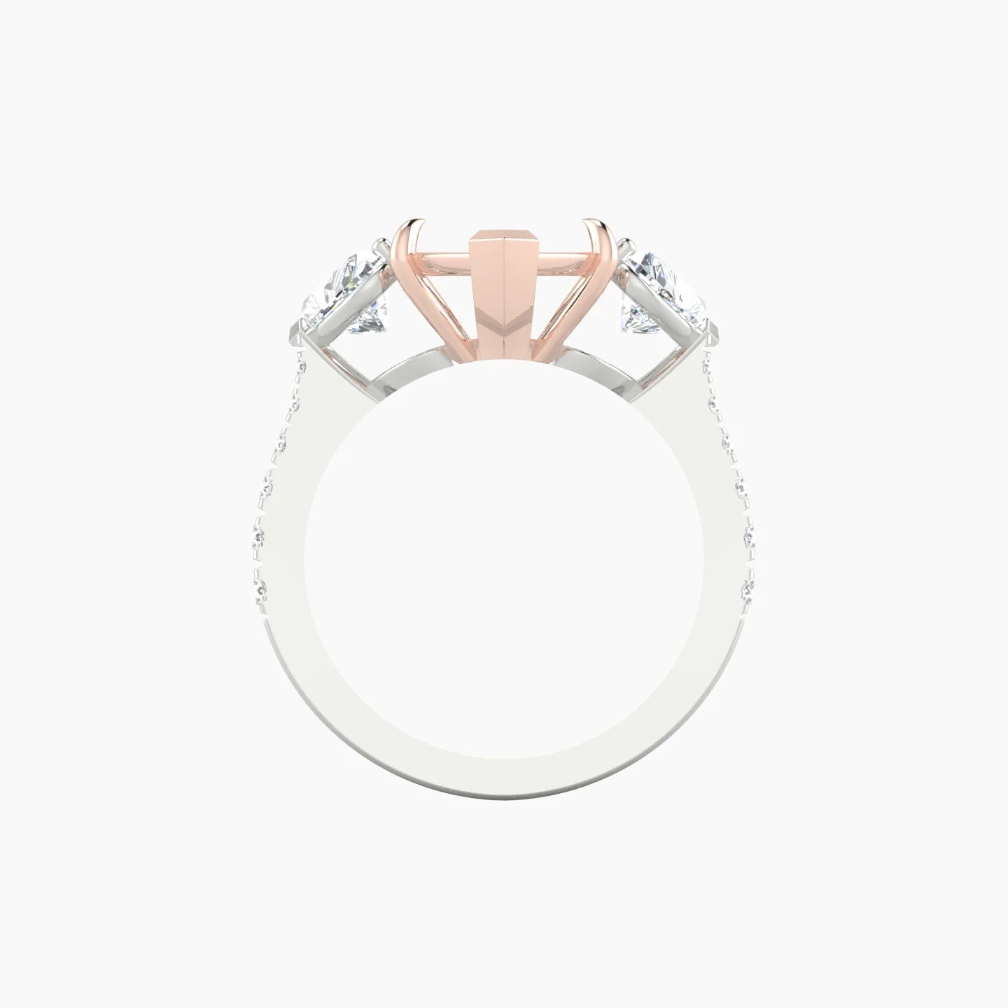 Simple Heart Trilogy with Reverse Shank | 18k White & Rose Gold 5-7.99 ct Marquise Cut Ring Setting