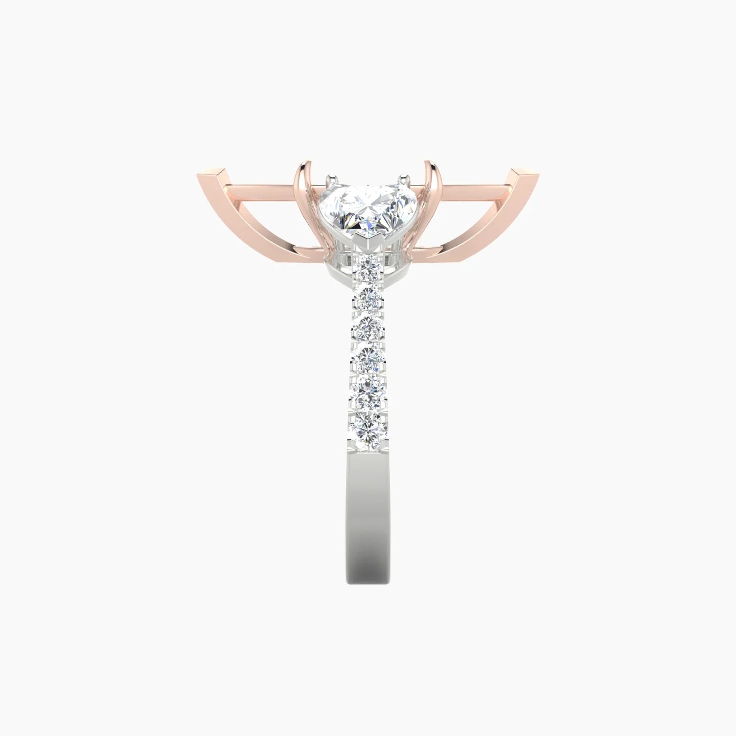 Simple Heart Trilogy with Reverse Shank | 18k White & Rose Gold 5-7.99 ct Marquise Cut Ring Setting