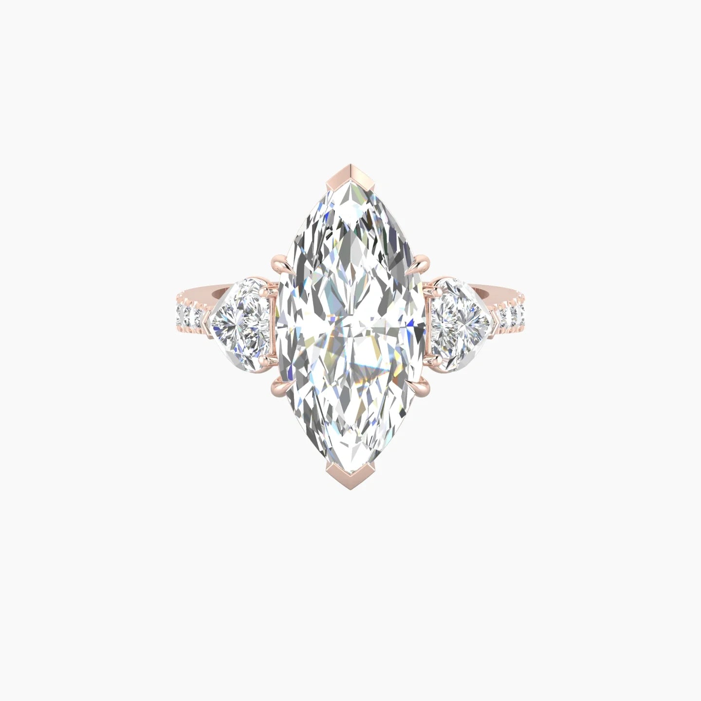 Simple Heart Trilogy with Reverse Shank | 18k Rose Gold 5 ct Marquise Cut Ring