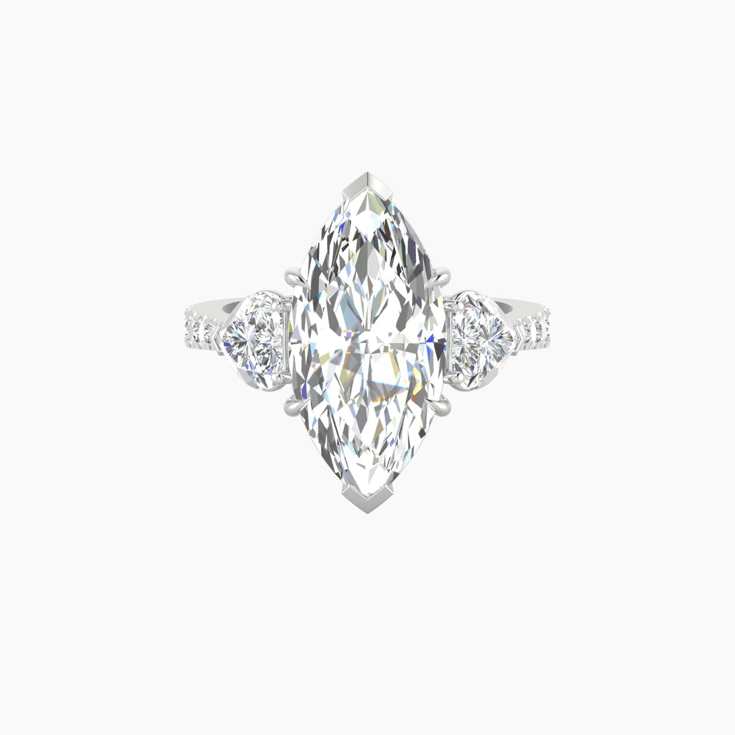 Simple Heart Trilogy with Reverse Shank | 18k White Gold 5 ct Marquise Cut Ring