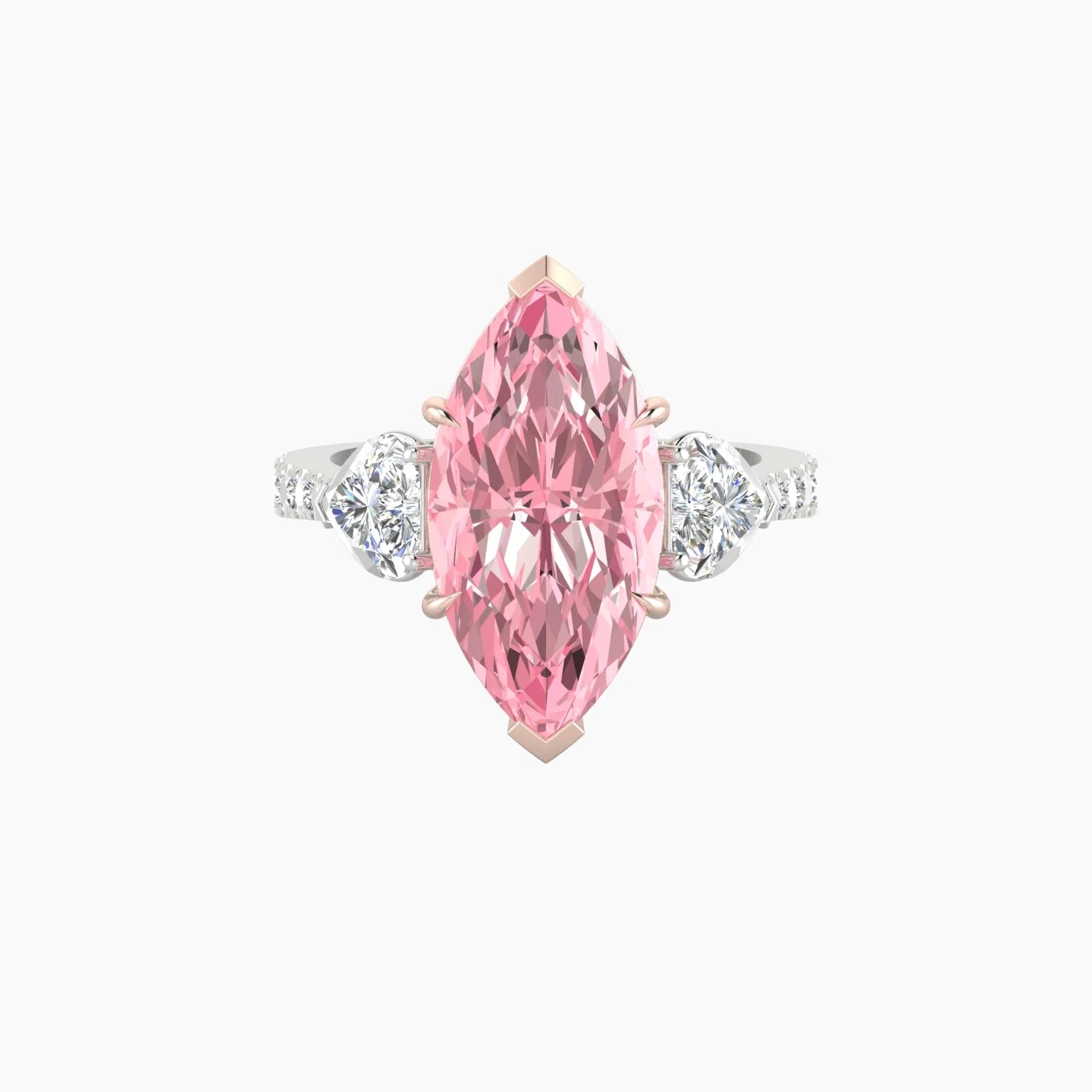 Simple Heart Trilogy with Reverse Shank | 18k White & Rose Gold 5 ct Marquise Cut Ring