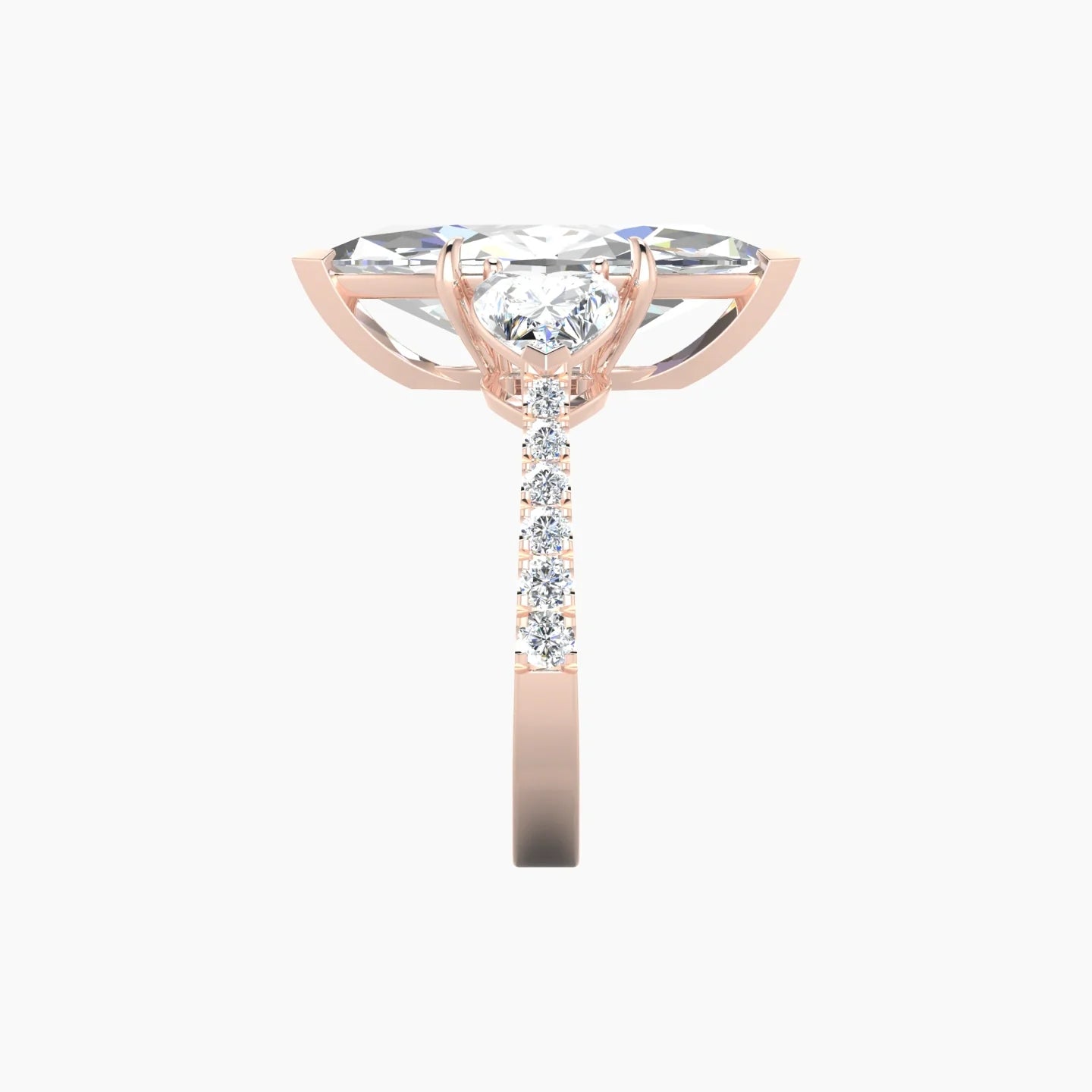 Simple Heart Trilogy with Reverse Shank | 18k Rose Gold 5 ct Marquise Cut Ring