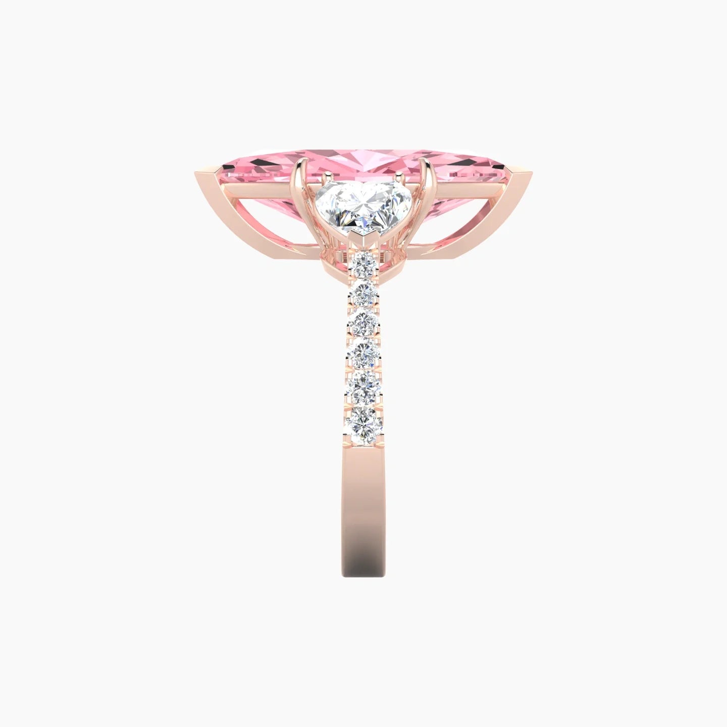 Simple Heart Trilogy with Reverse Shank | 18k Rose Gold 5 ct Marquise Cut Ring