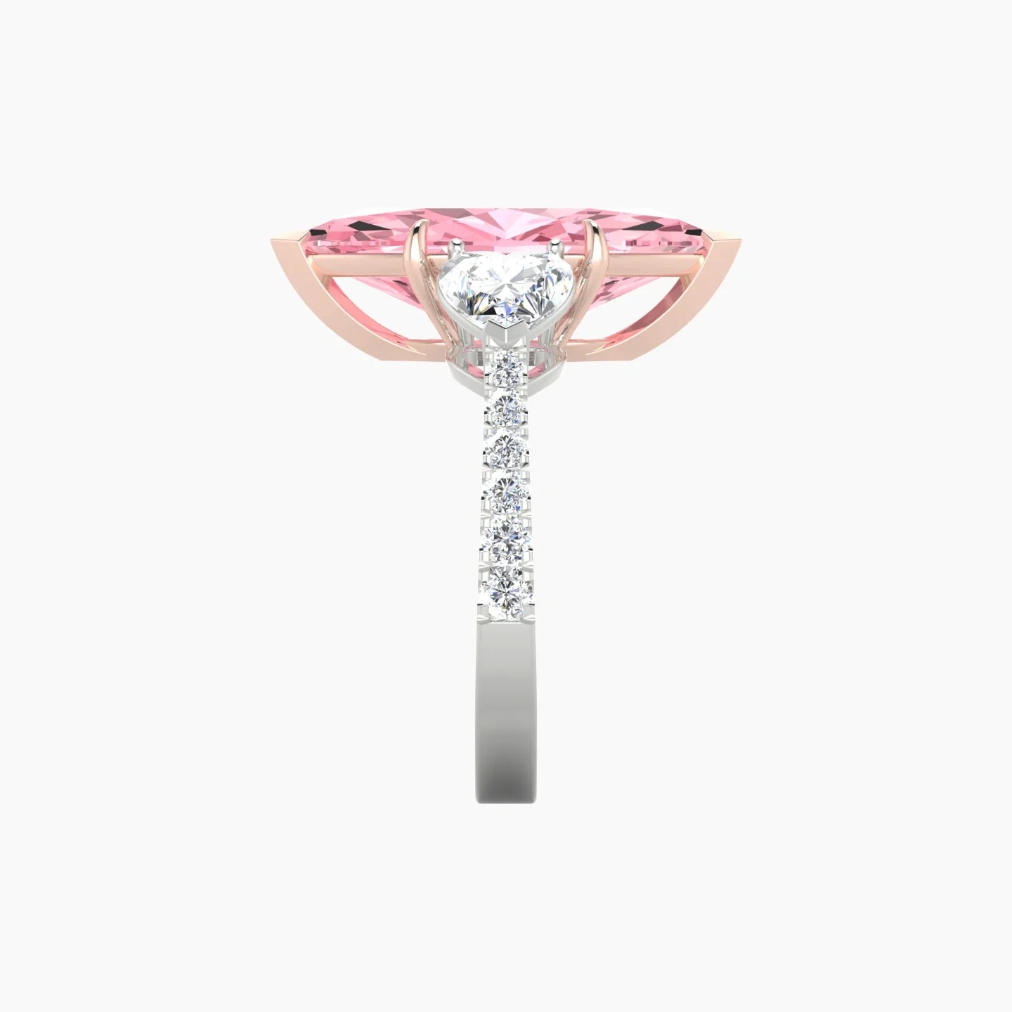 Simple Heart Trilogy with Reverse Shank | 18k White & Rose Gold 5 ct Marquise Cut Ring
