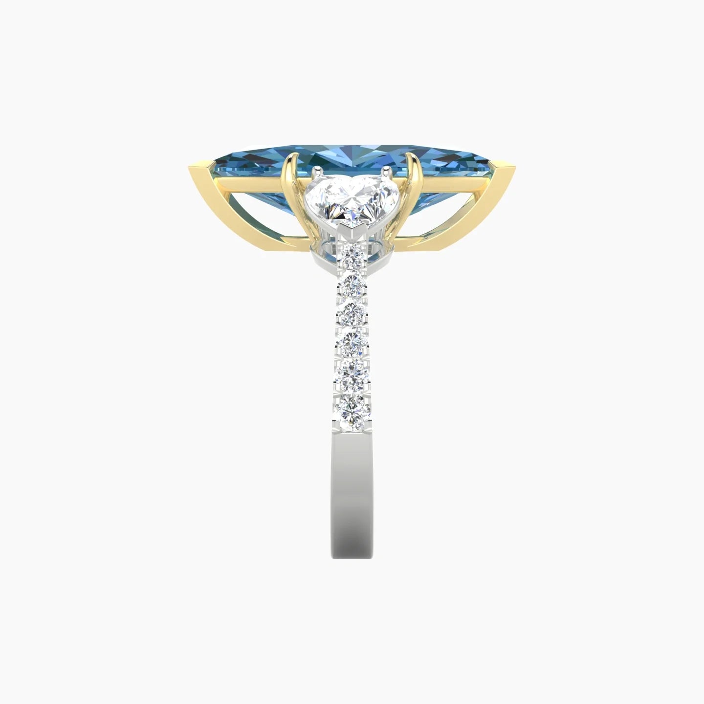 Simple Heart Trilogy with Reverse Shank | 18k White & Yellow Gold 5 ct Marquise Cut Ring