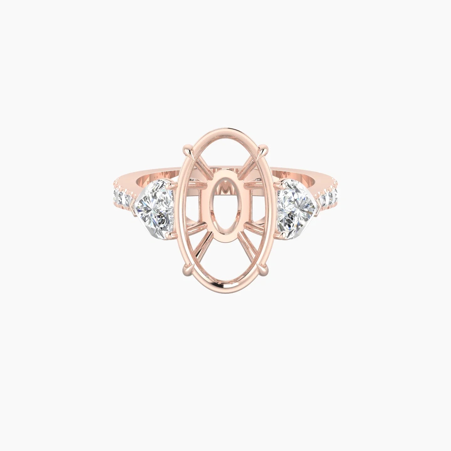 Simple Heart Trilogy with Reverse Shank | 18k Rose Gold 5-7.99 ct Oval Cut Ring Setting