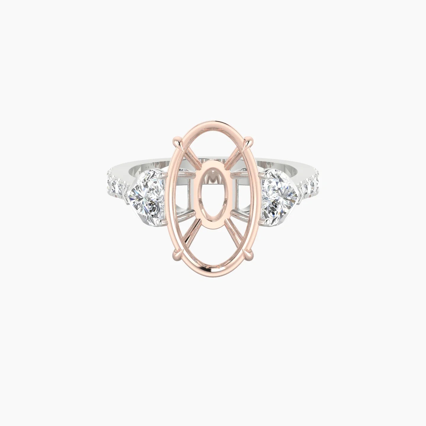 Simple Heart Trilogy with Reverse Shank | 18k White & Rose Gold 5-7.99 ct Oval Cut Ring Setting