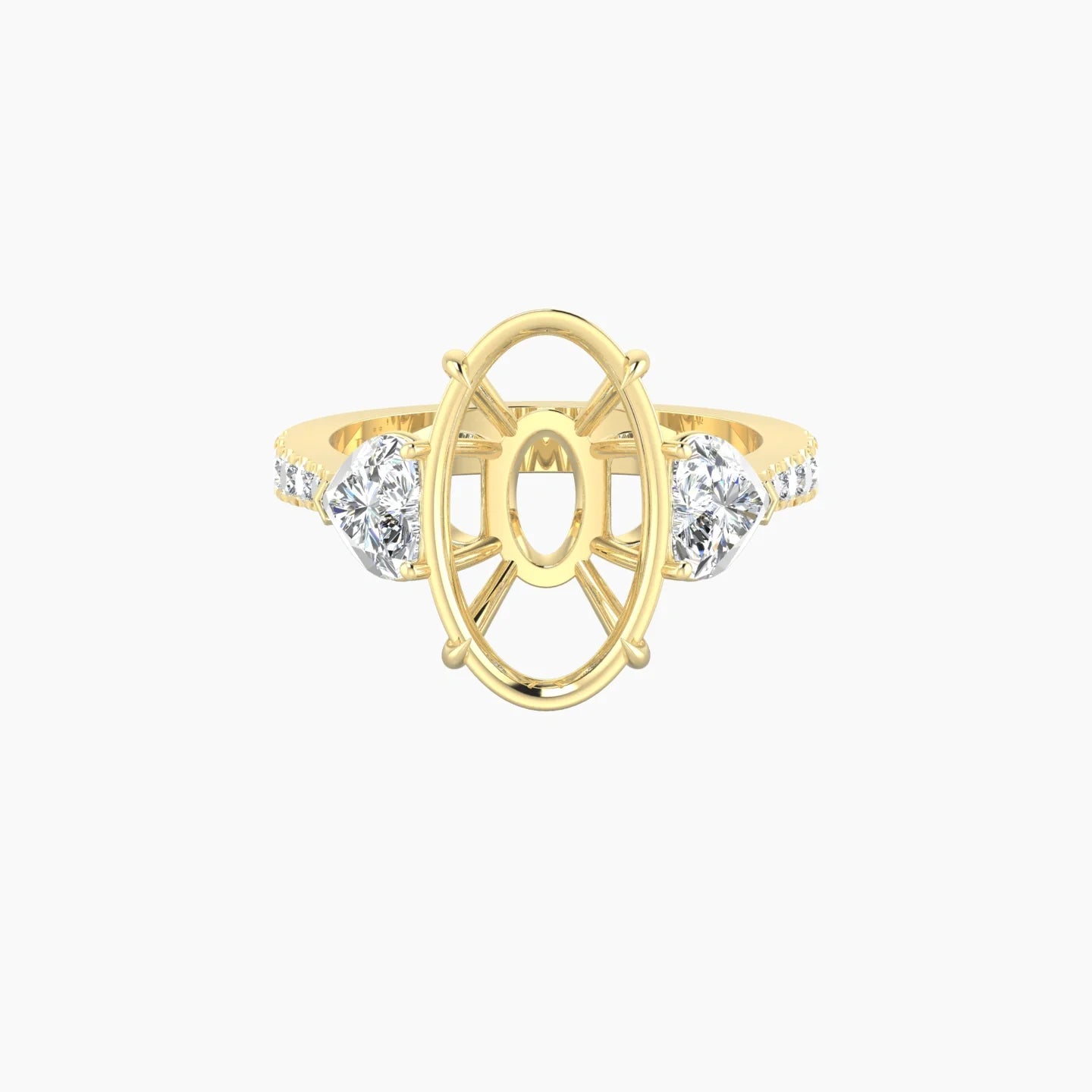 Simple Heart Trilogy with Reverse Shank | 18k Yellow Gold 5-7.99 ct Oval Cut Ring Setting