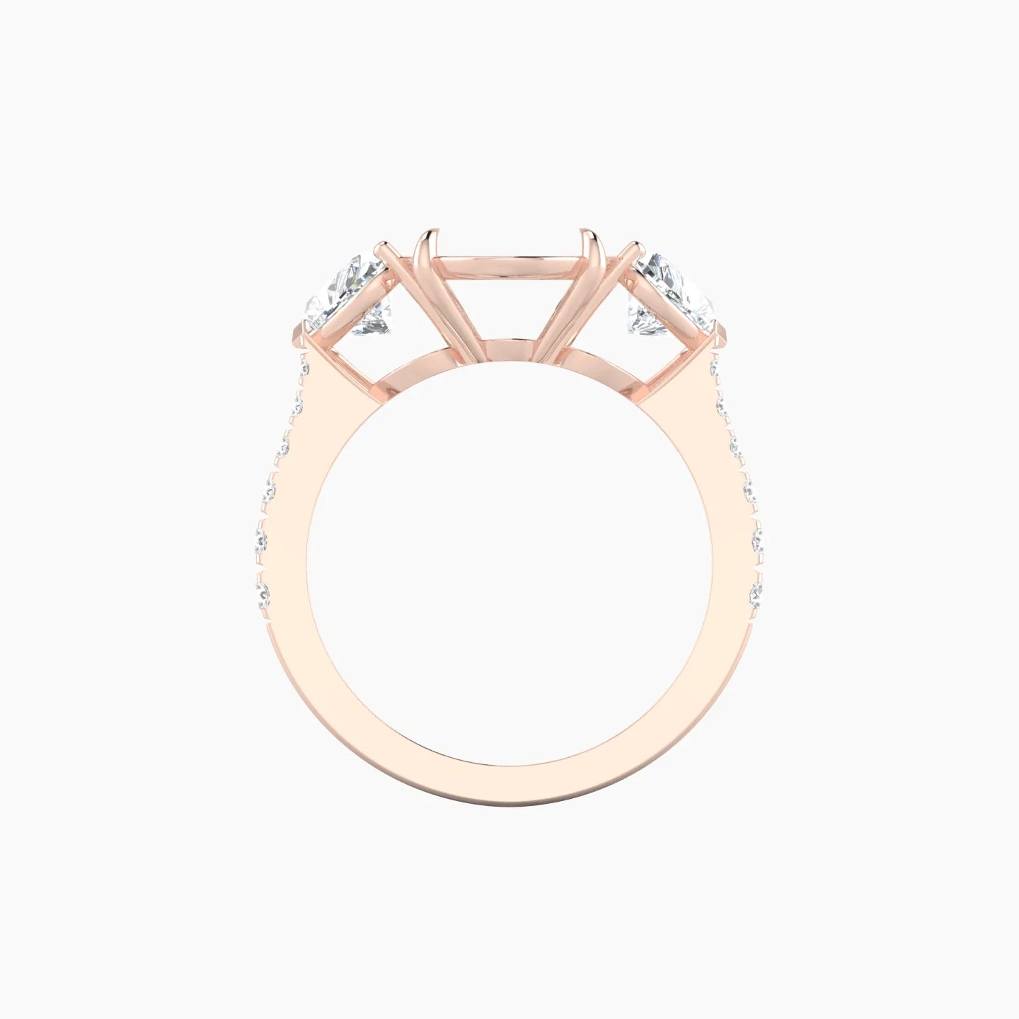 Simple Heart Trilogy with Reverse Shank | 18k Rose Gold 5-7.99 ct Oval Cut Ring Setting