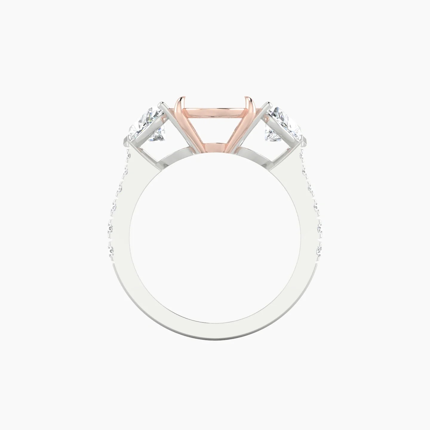Simple Heart Trilogy with Reverse Shank | 18k White & Rose Gold 5-7.99 ct Oval Cut Ring Setting