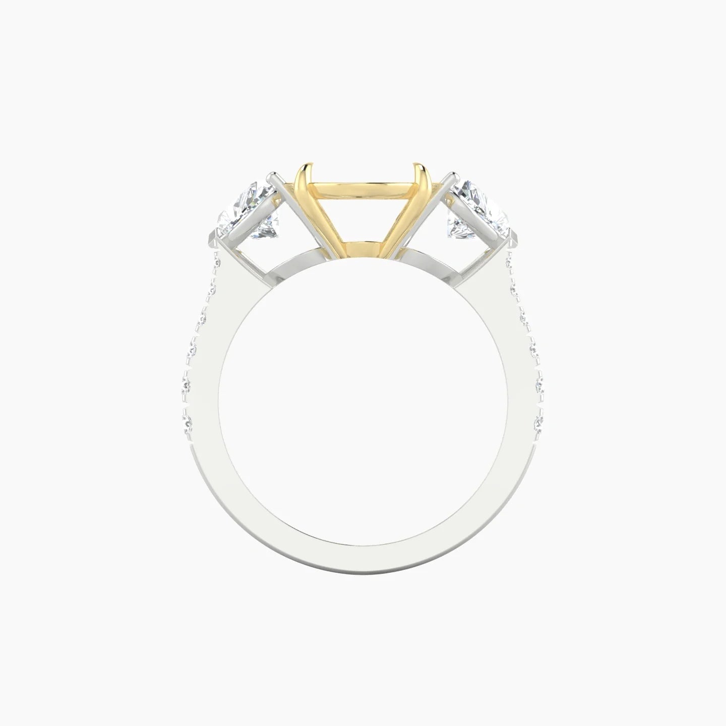 Simple Heart Trilogy with Reverse Shank | 18k White & Yellow Gold 5-7.99 ct Oval Cut Ring Setting