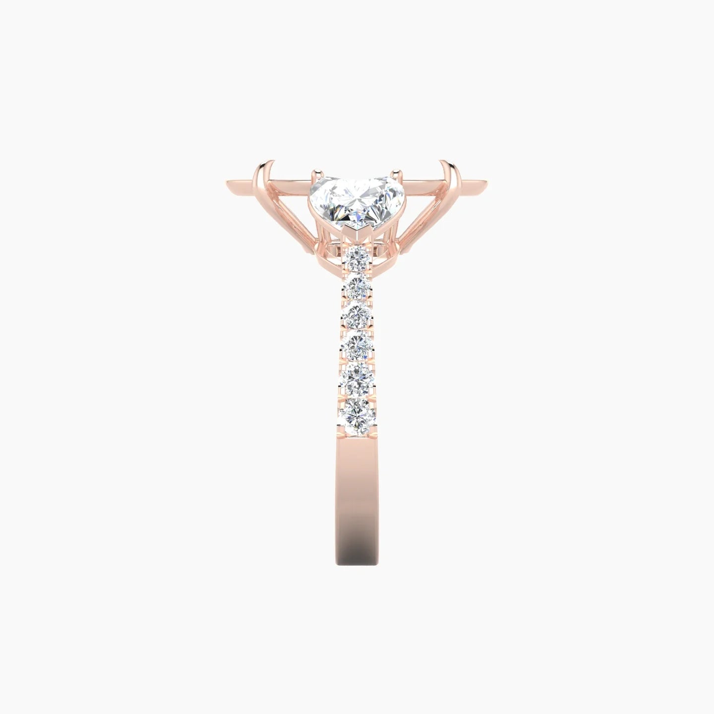 Simple Heart Trilogy with Reverse Shank | 18k Rose Gold 5-7.99 ct Oval Cut Ring Setting