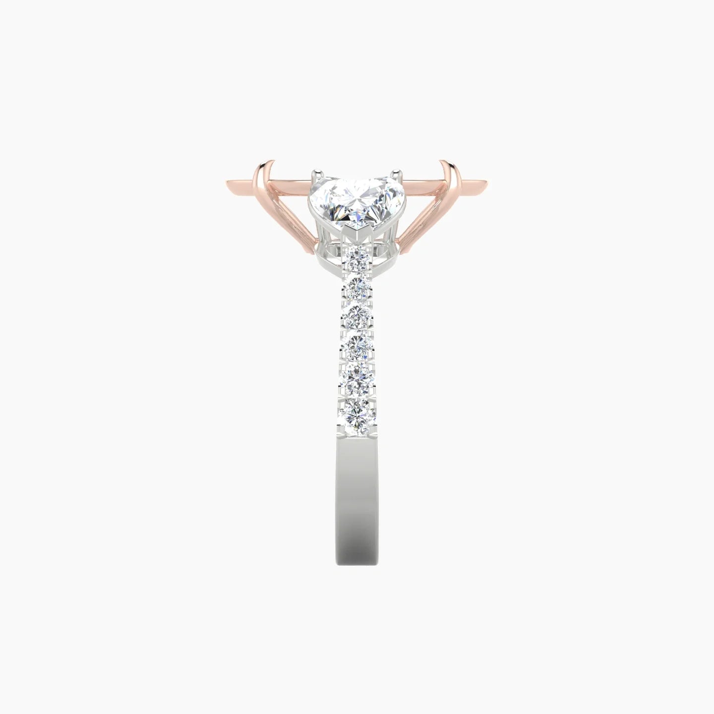 Simple Heart Trilogy with Reverse Shank | 18k White & Rose Gold 5-7.99 ct Oval Cut Ring Setting