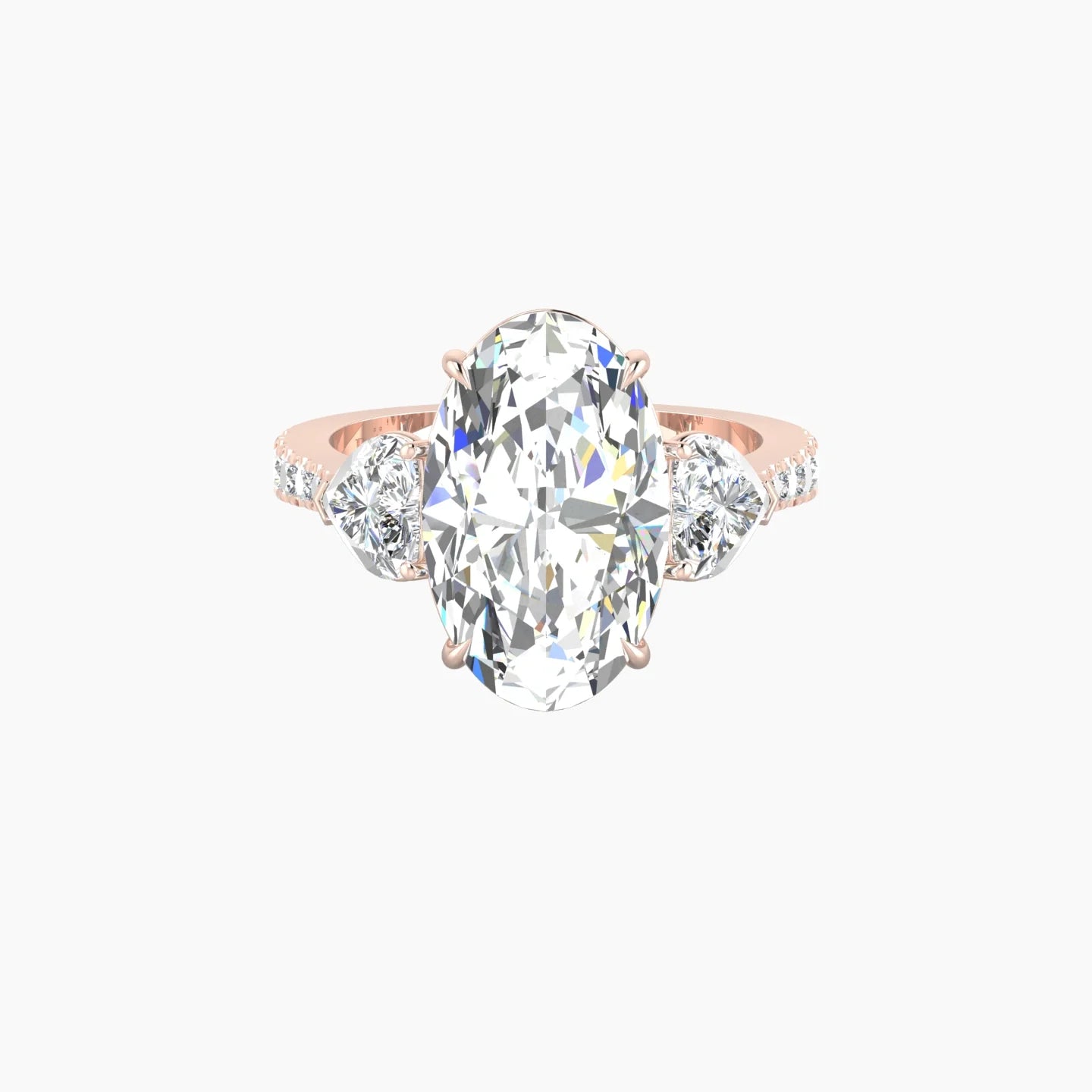 Simple Heart Trilogy with Reverse Shank | 18k Rose Gold 5 ct Oval Cut Ring
