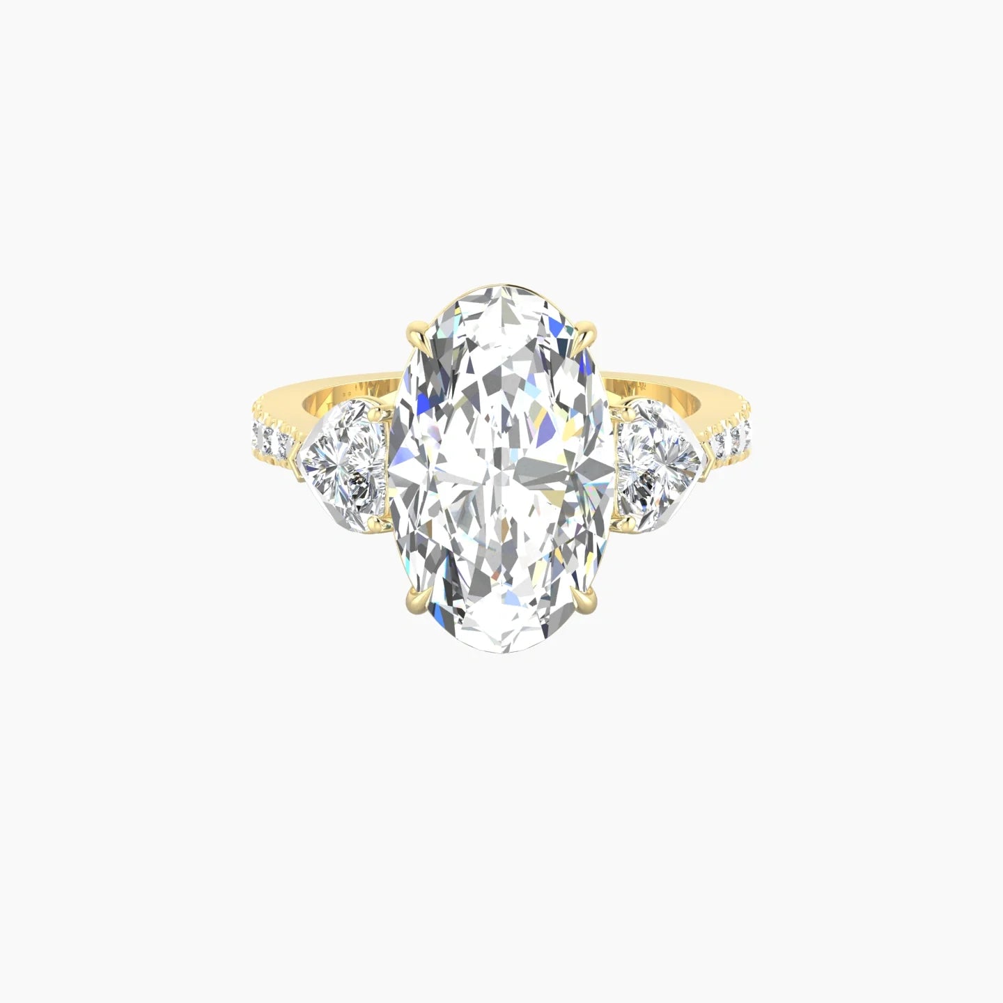 Simple Heart Trilogy with Reverse Shank | 18k Yellow Gold 5 ct Oval Cut Ring