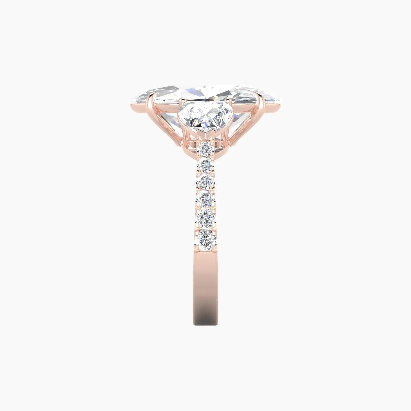Simple Heart Trilogy with Reverse Shank | 18k Rose Gold 5 ct Oval Cut Ring
