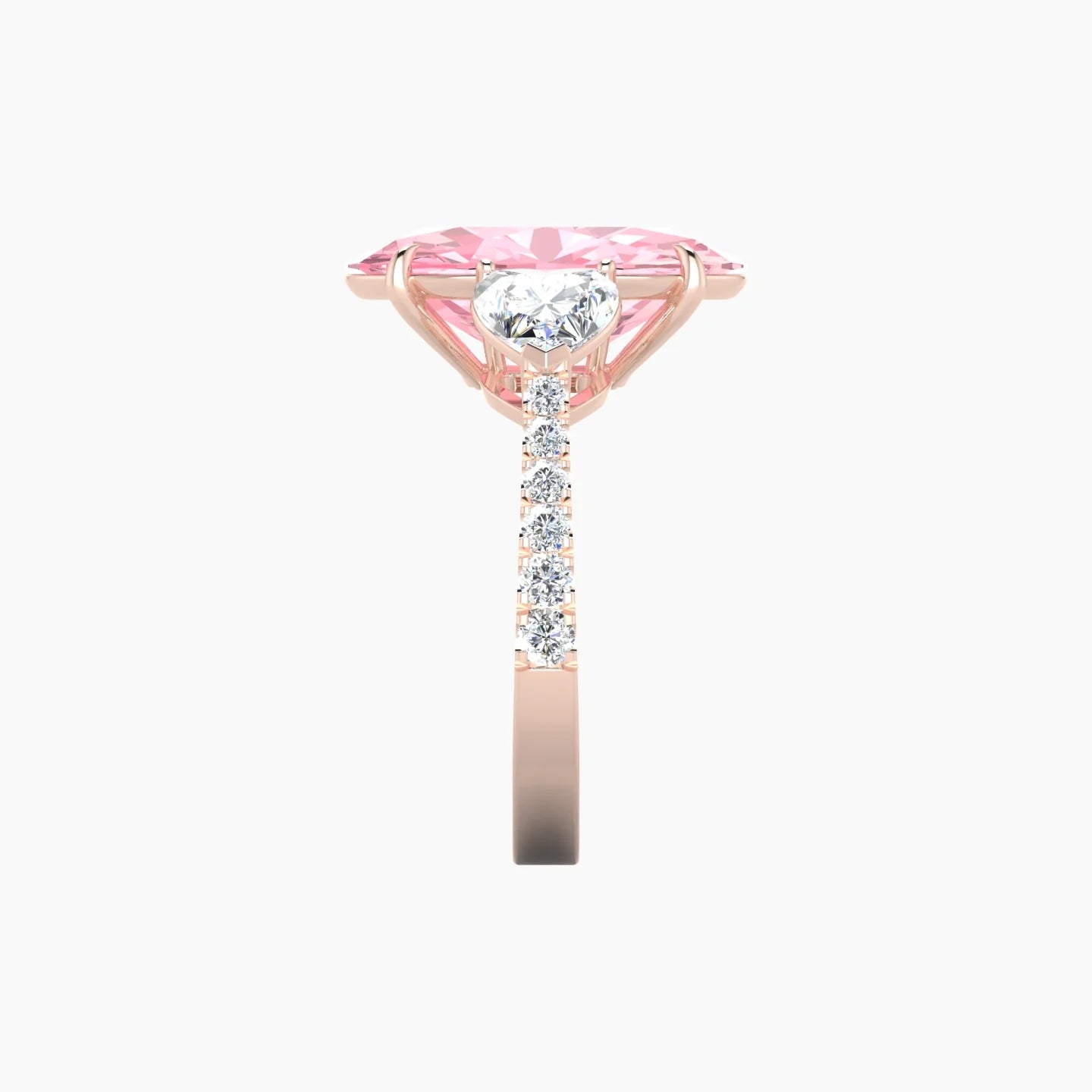 Simple Heart Trilogy with Reverse Shank | 18k Rose Gold 5 ct Oval Cut Ring